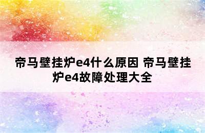 帝马壁挂炉e4什么原因 帝马壁挂炉e4故障处理大全